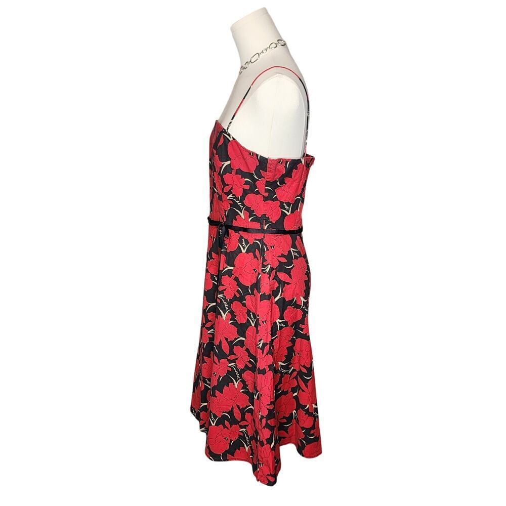 Vtg 80s 90s City Triangles Red Black Floral Flower Gothic Sweetheart Dress Sz S - Picture 4 of 7